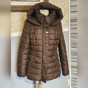 Mexx Women's Puffer Jacket W/Detachable Hood, Olive Green Size 12, Large- Winter